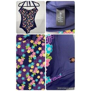 Tu Women’s Halter Swimsuit US 8 10 Floral Print Purple Padded Bust 12 UK